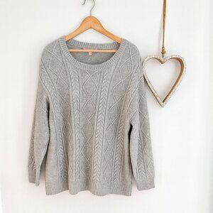 Philosophy Womens Plus Sz 1X Cable Knit Crewneck Sweater Light Mist Grey Heather
